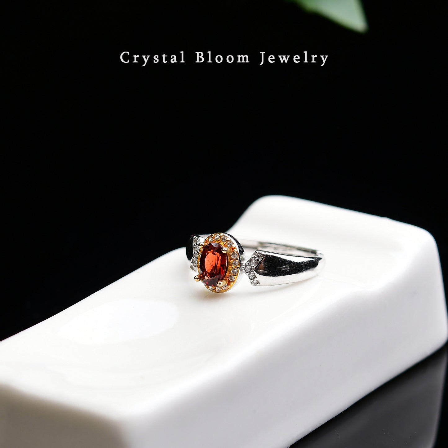 Natural Oval Garnet Moissanite Ring