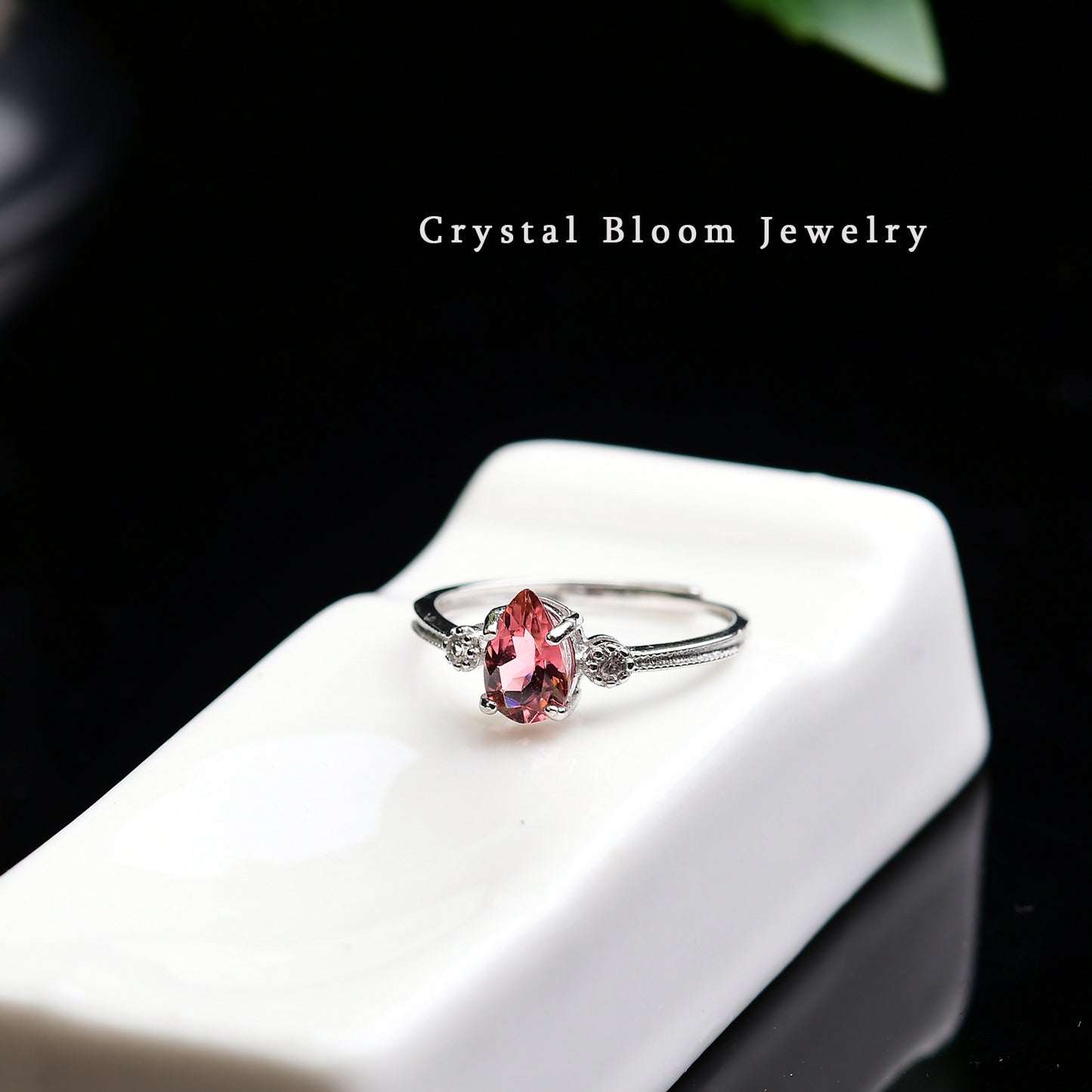 Natural Teardrop Light Red Tourmaline Ring