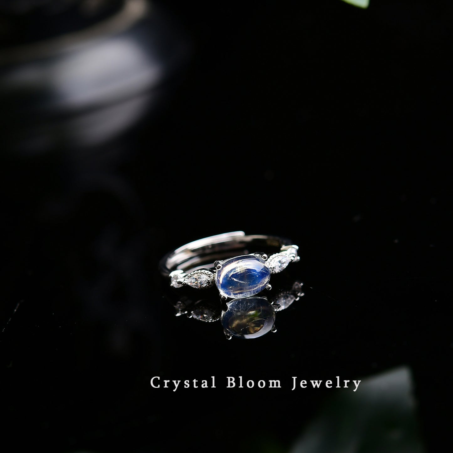 Natural Oval Blue Moonstone Ring
