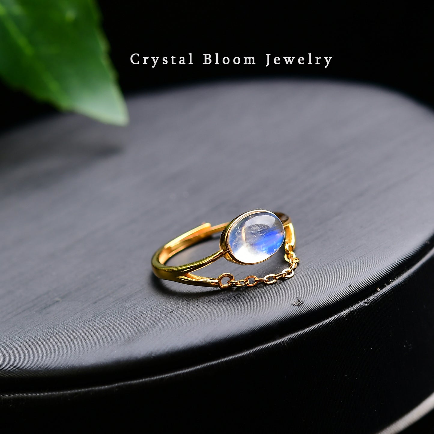 Natural Oval Blue Moonstone Ring