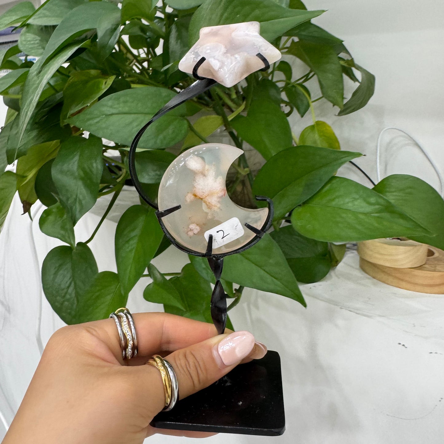 Cherry Blossom Agate Star and Moon Décor