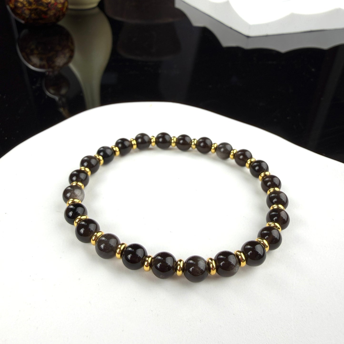 Silver Sheen Obsidian Beaded Bracelet