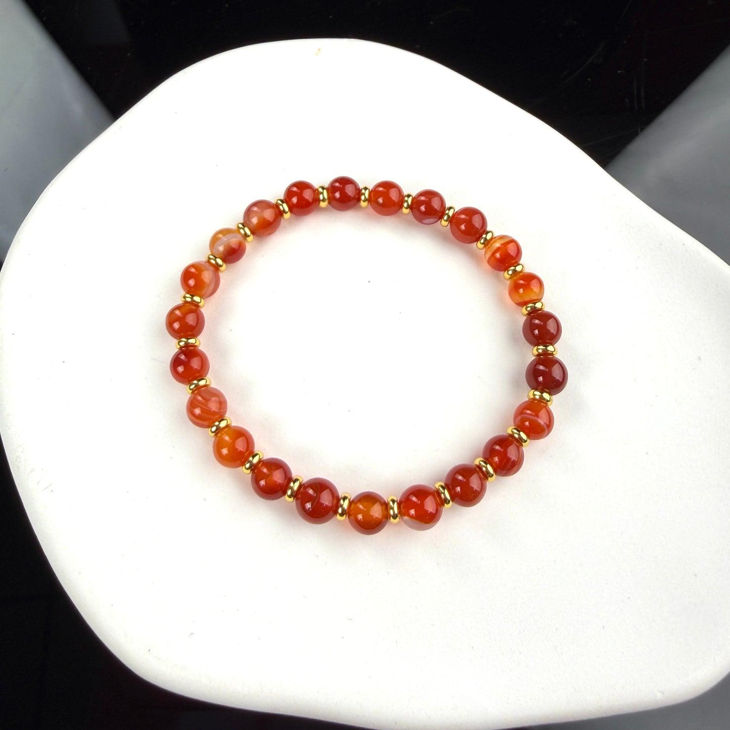 Red Banded Agate Beaded Bracelet