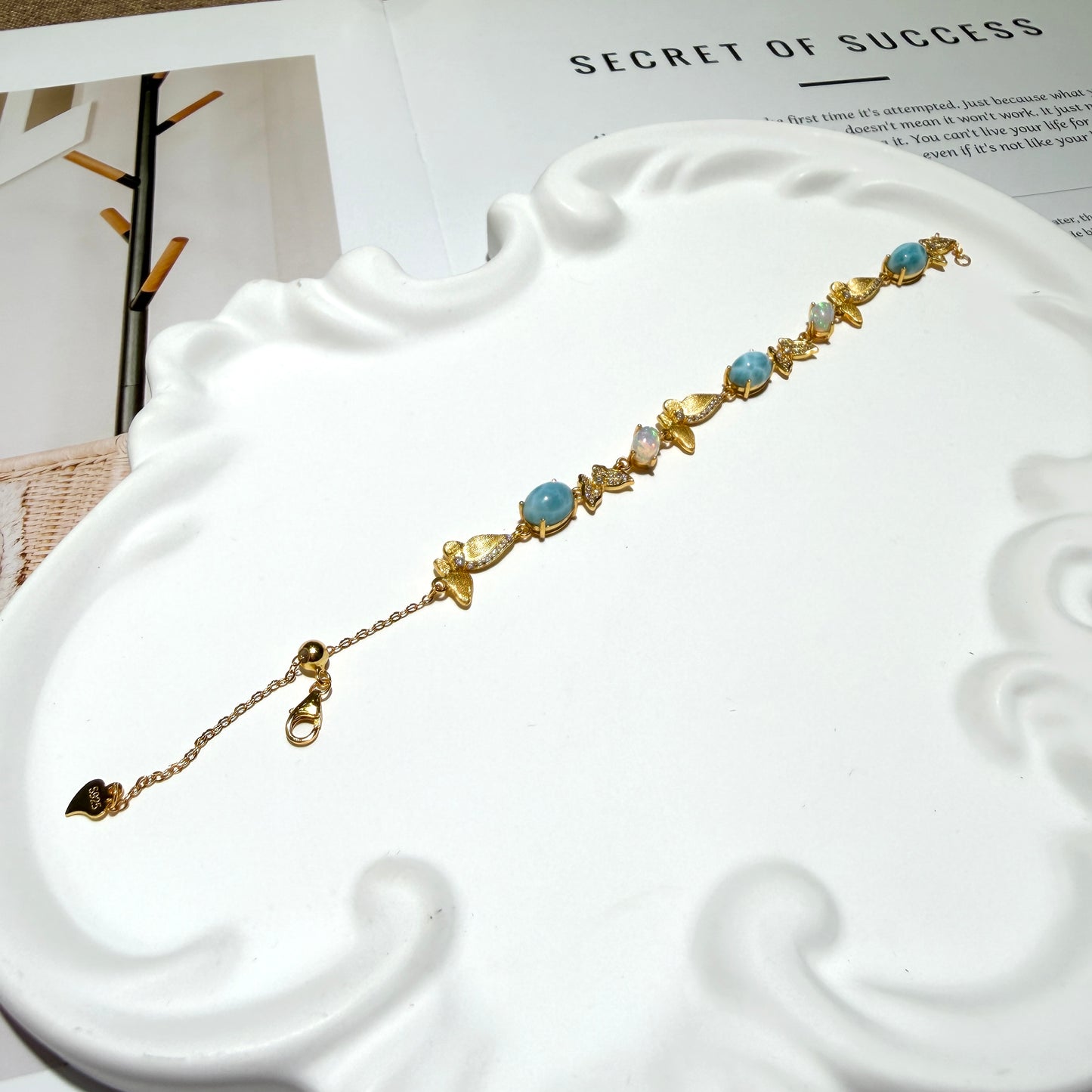 Larimar & Opal Sterling Silver Bracelet