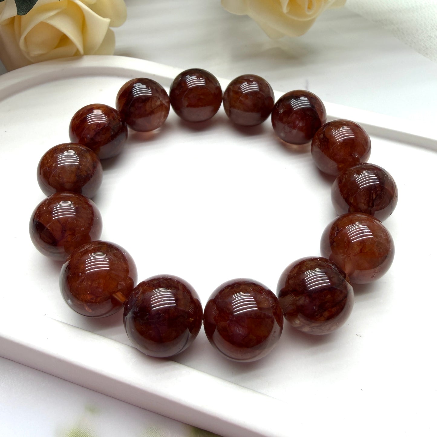 Ox Blood Red Rutilated Quartz Beaded Bracelet