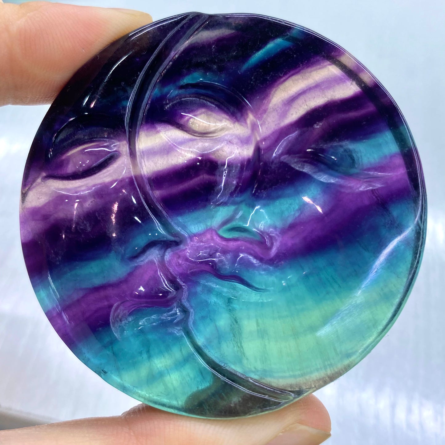 Candy Fluorite Sun & Moon Face Figurine