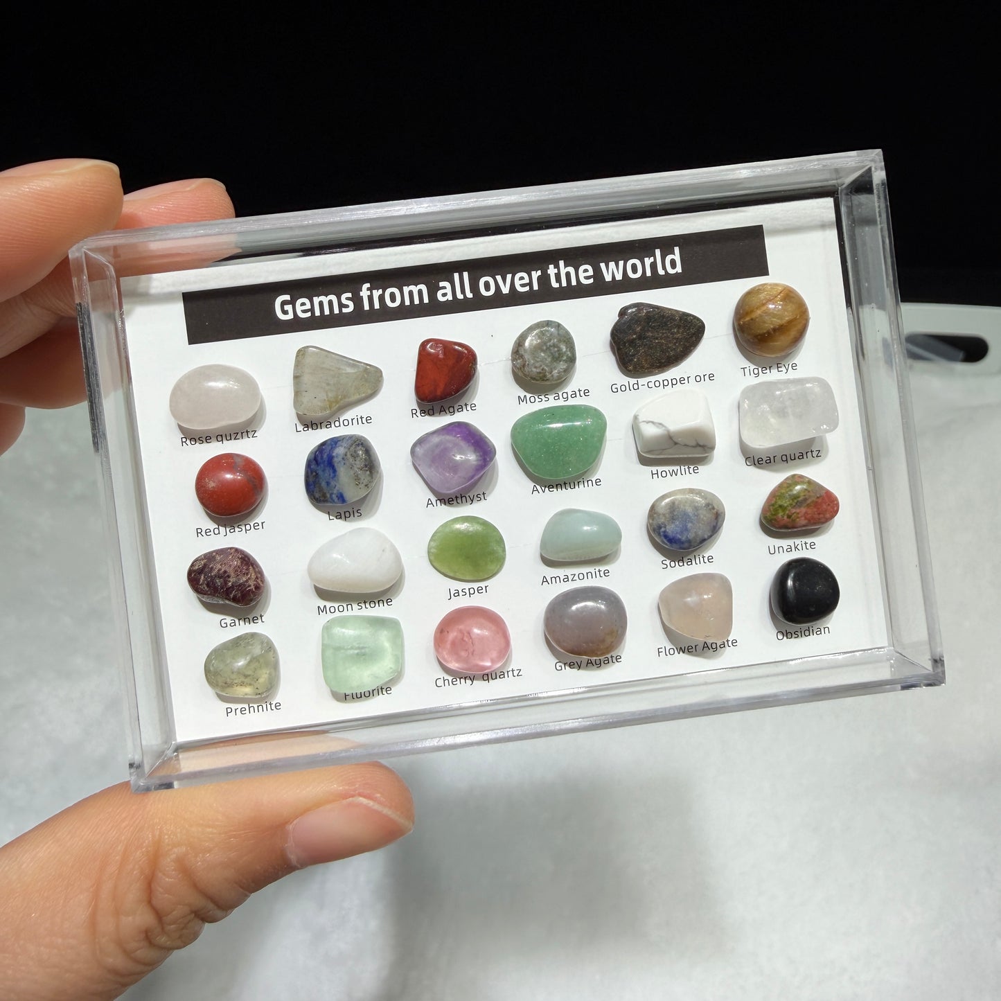 24 Gems Crystal Specimen Display | Mini Gemstone Collection Box