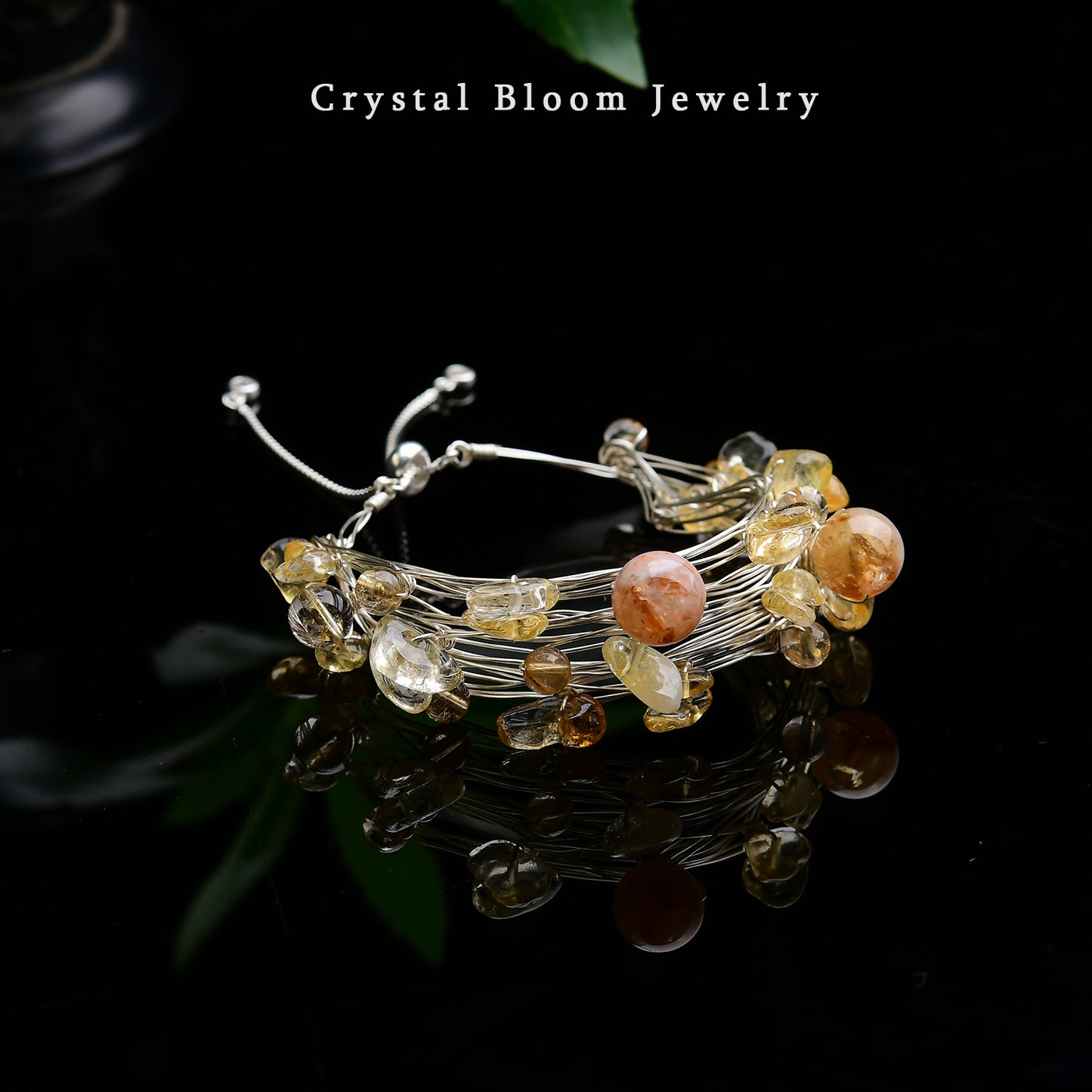 Handmade Natural Crystal Chip & Bead Copper Wire Bracelet