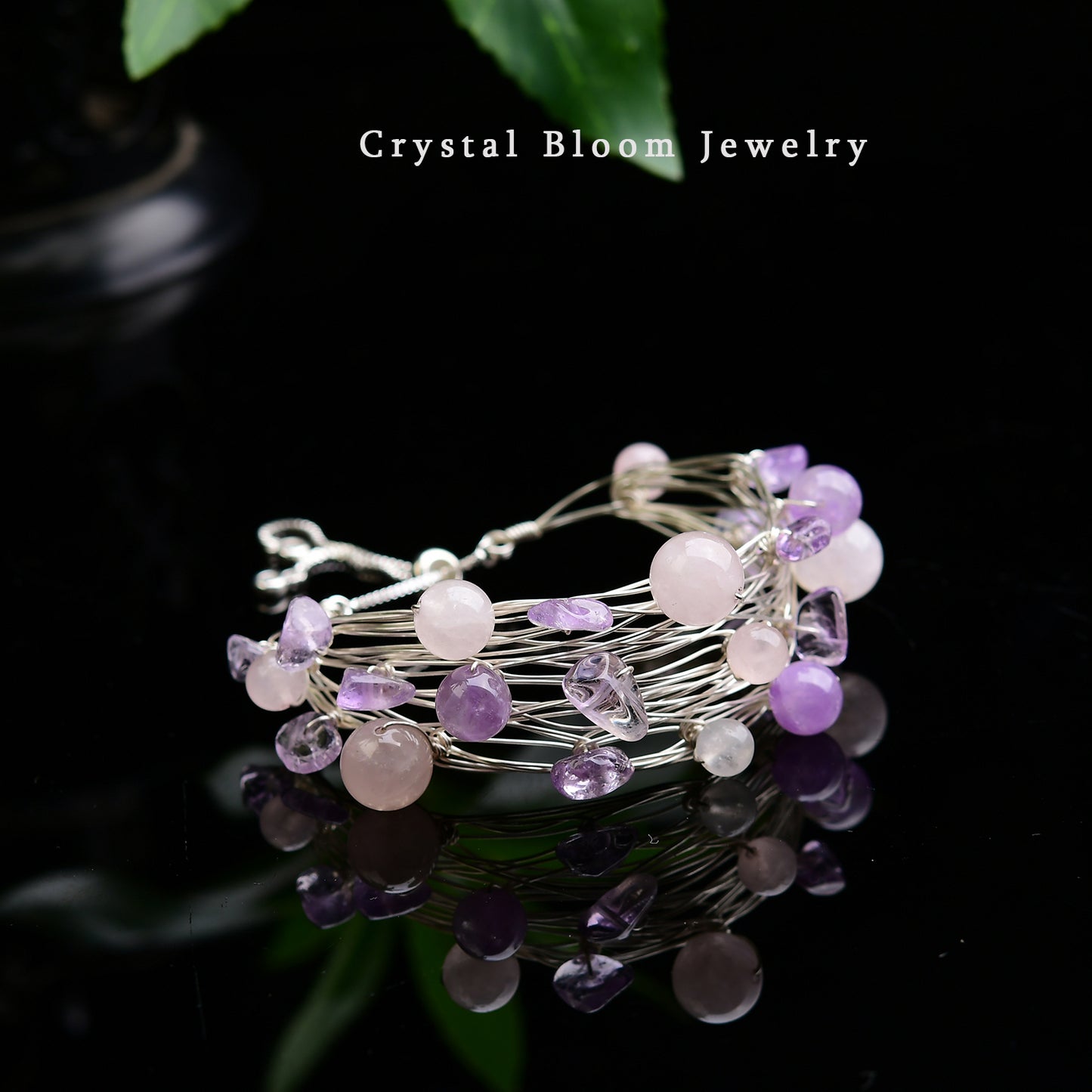 Handmade Natural Crystal Chip & Bead Copper Wire Bracelet
