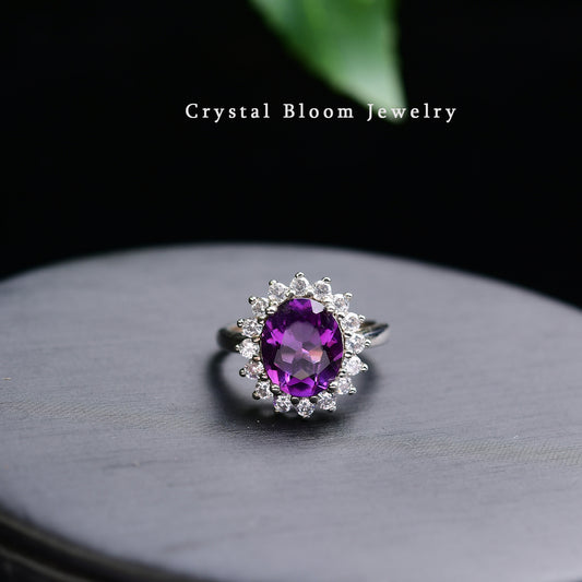 Oval Amethyst Moissanite 925 Silver Ring