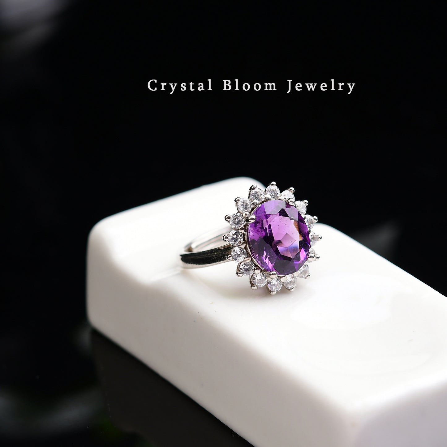 Oval Amethyst Moissanite 925 Silver Ring