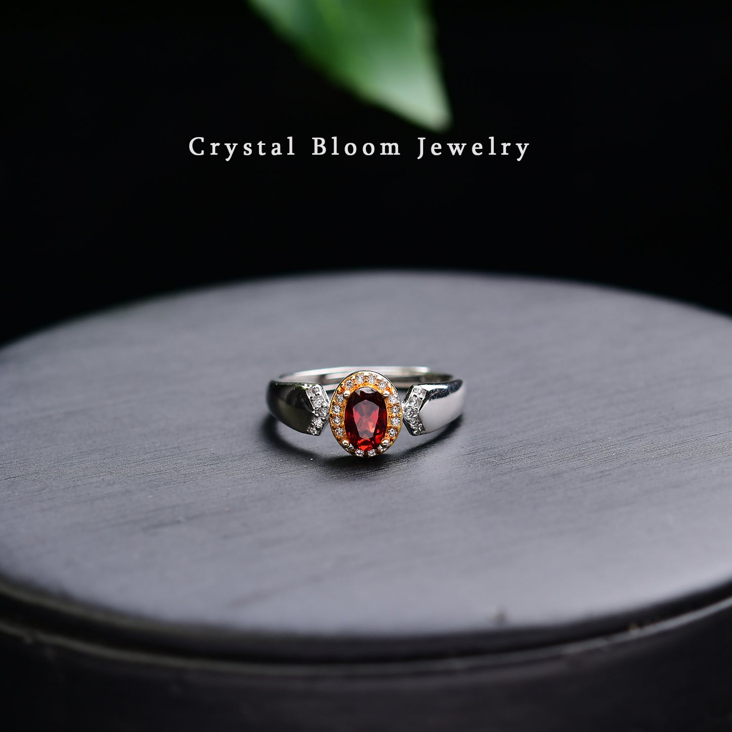 Natural Oval Garnet Moissanite Ring