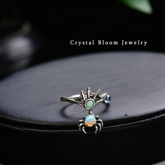 Natural Opal Spider Ring