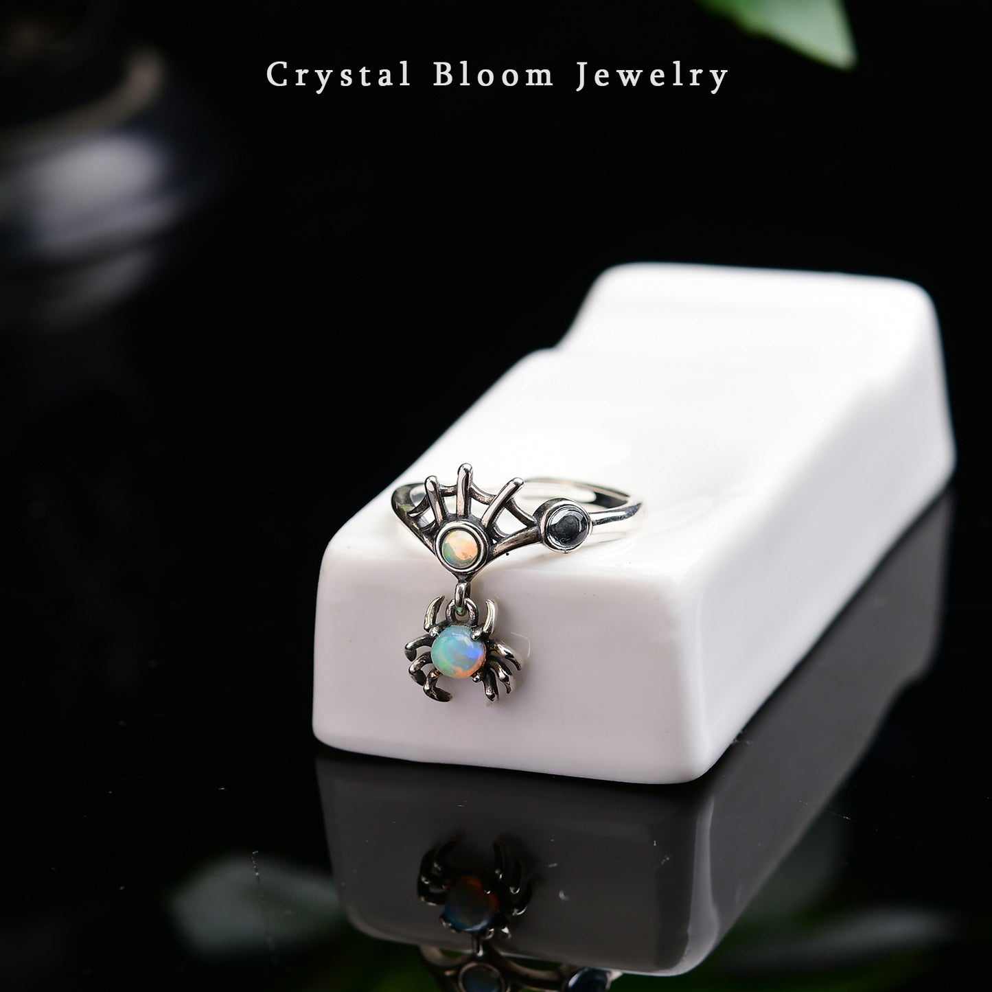 Natural Opal Spider Ring