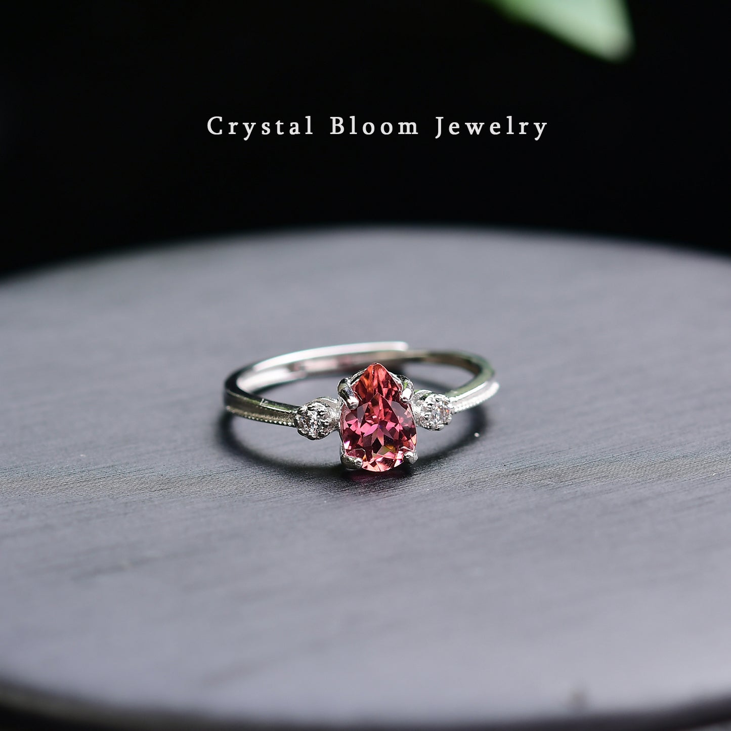 Natural Teardrop Light Red Tourmaline Ring