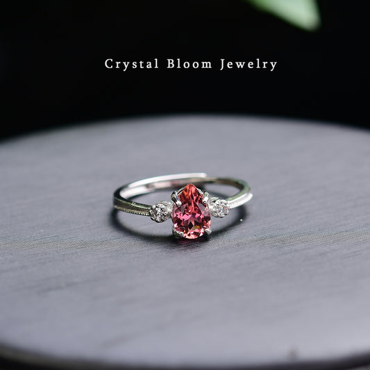 Natural Teardrop Light Red Tourmaline Ring