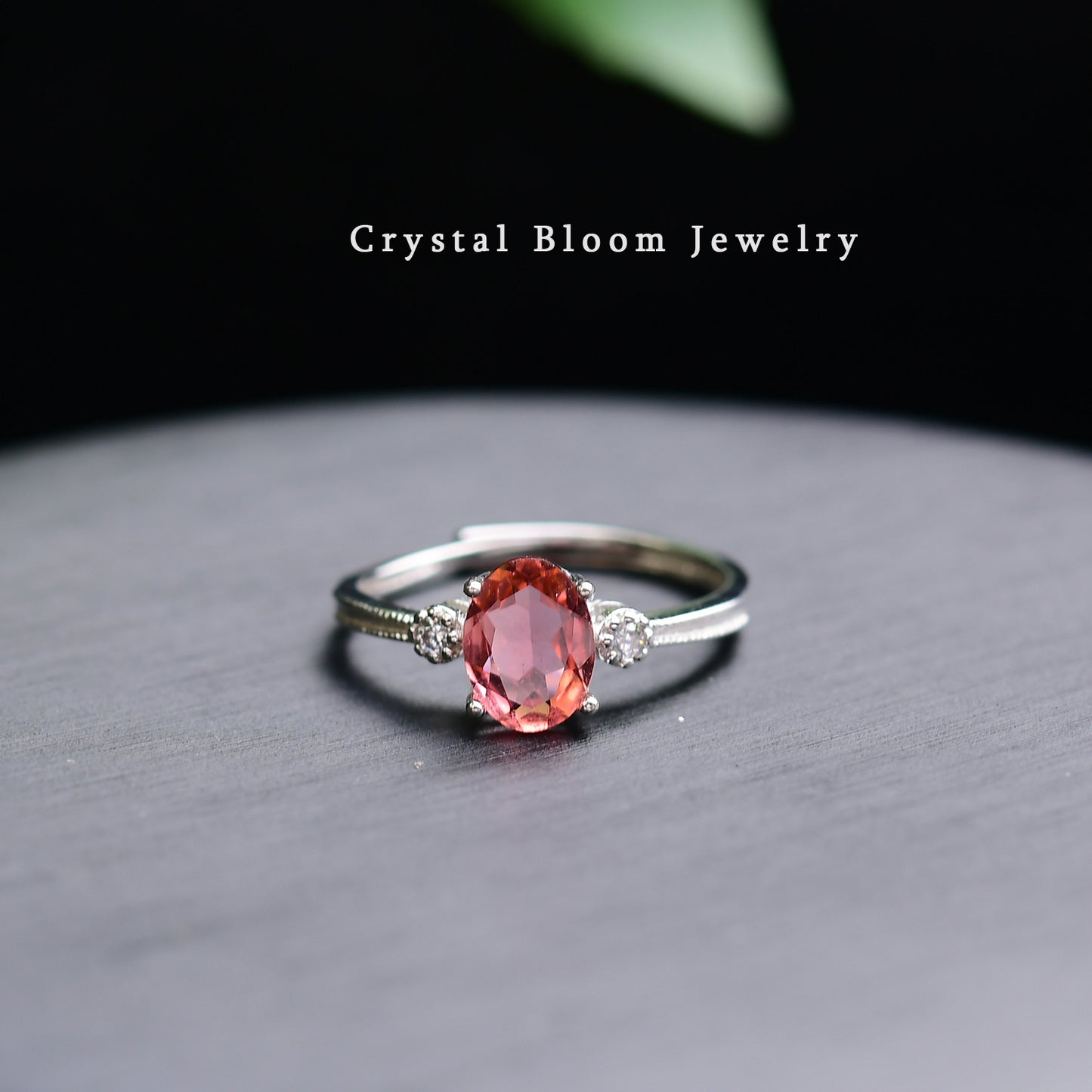 Natural Oval Light Red Tourmaline Ring