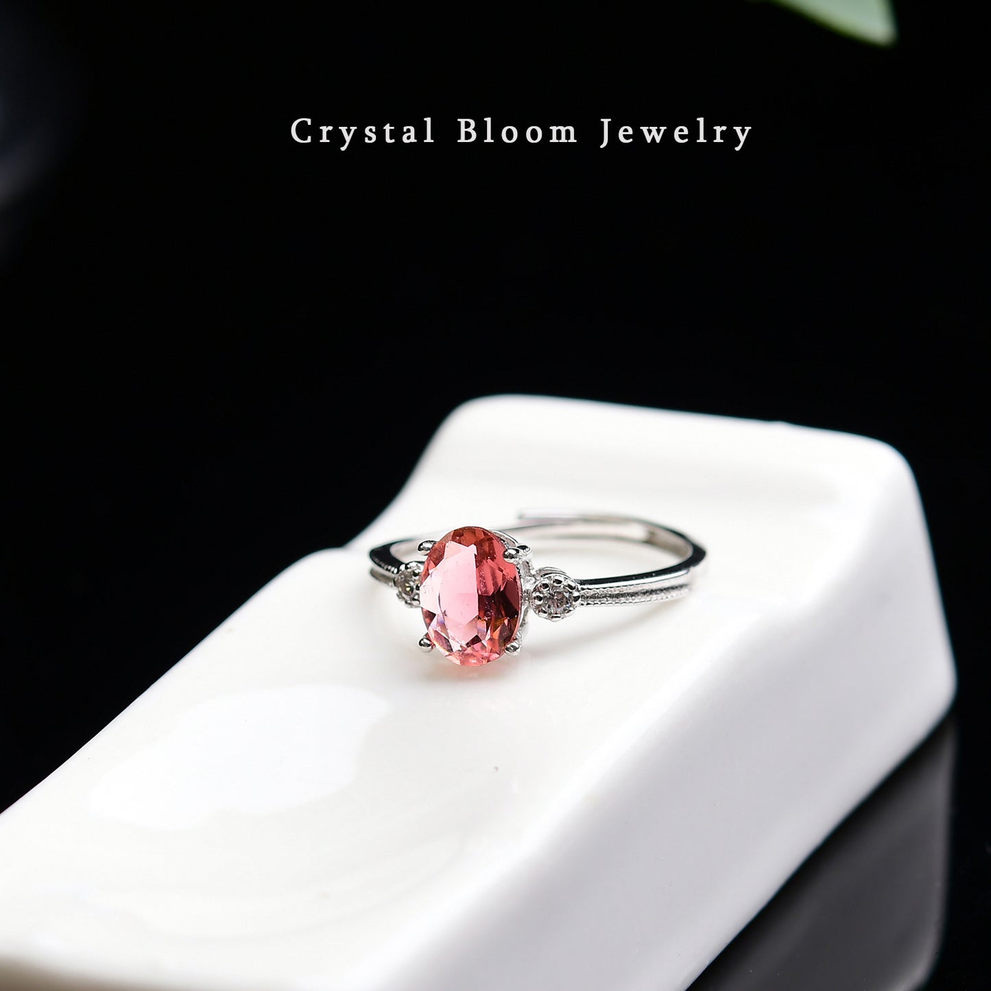 Natural Oval Light Red Tourmaline Ring