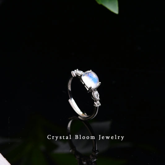 Natural Oval Blue Moonstone Ring