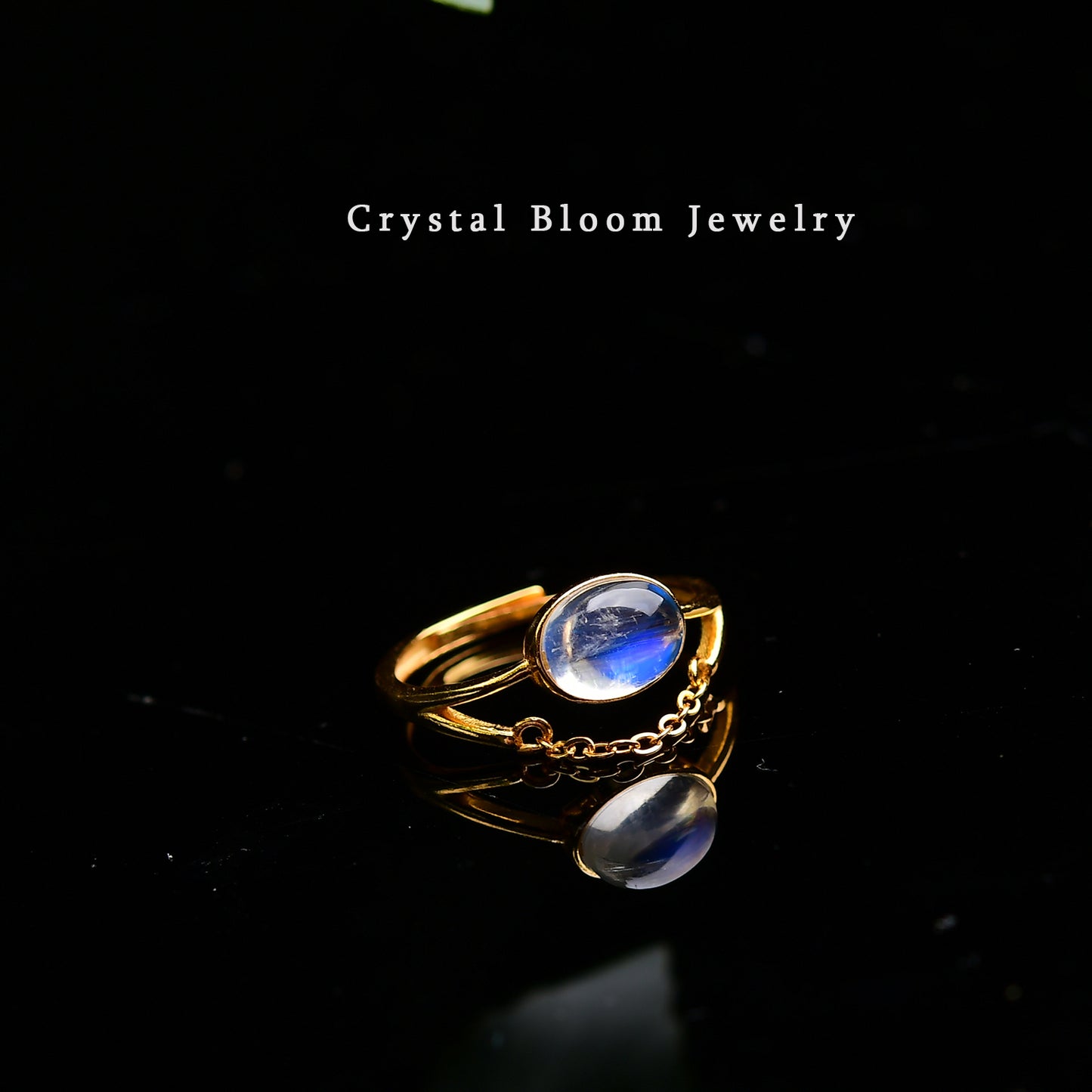 Natural Oval Blue Moonstone Ring