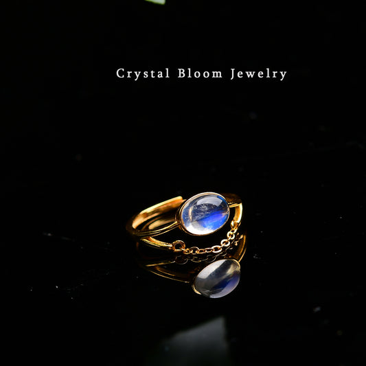 Natural Oval Blue Moonstone Ring