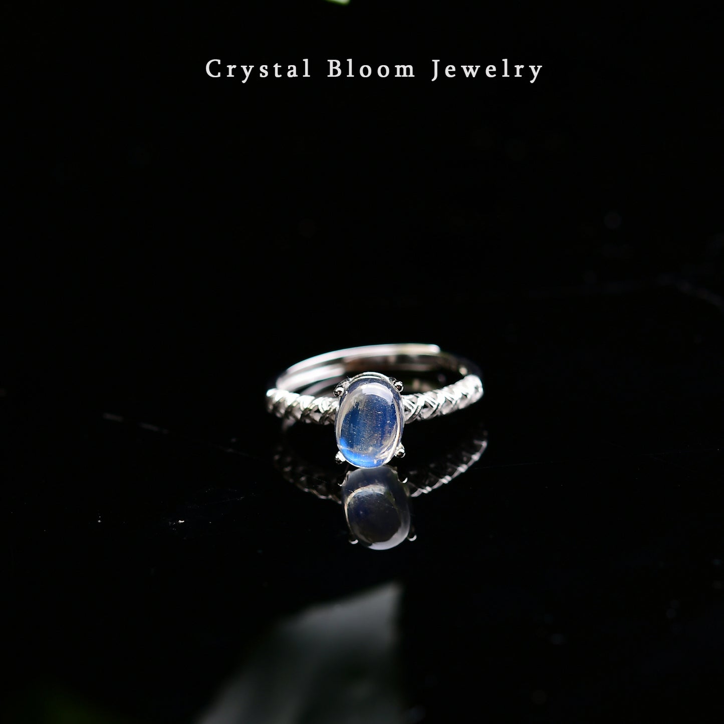 Natural Oval Blue Moonstone Ring
