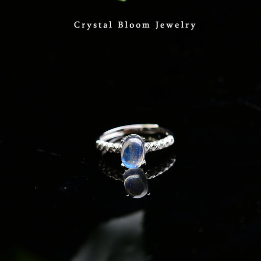 Natural Oval Blue Moonstone Ring