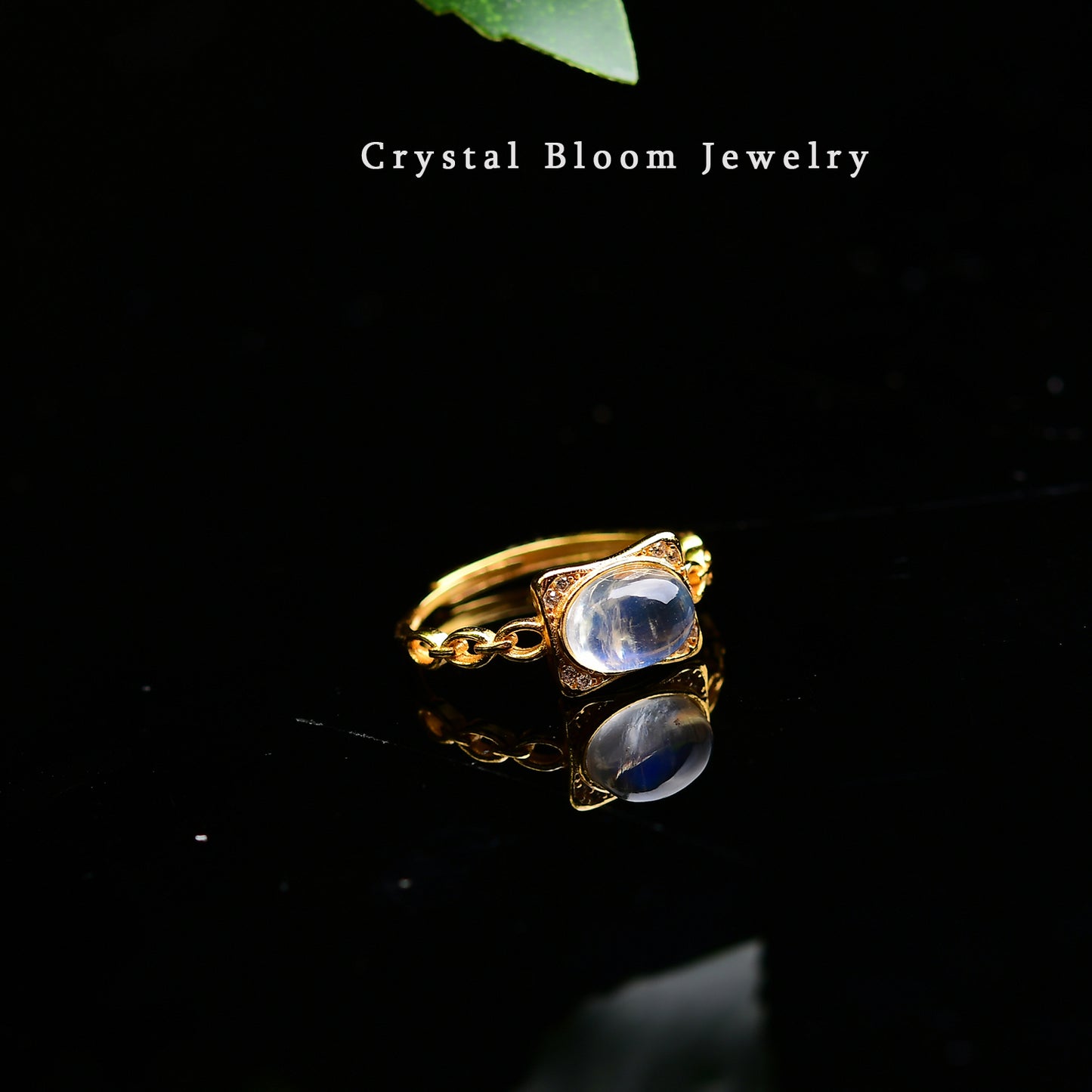 Natural Oval Blue Moonstone Ring