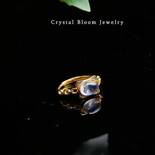 Natural Oval Blue Moonstone Ring