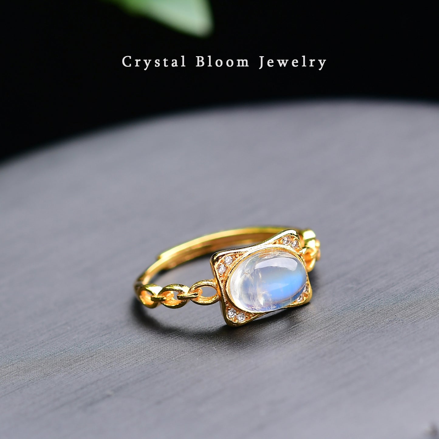 Natural Oval Blue Moonstone Ring