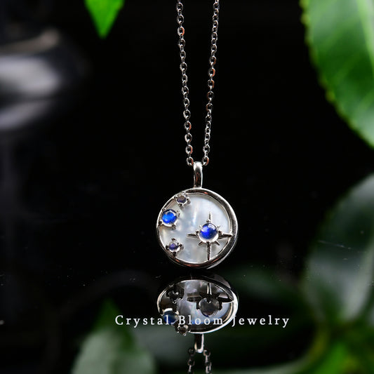 Blue Moonstone & White Mother of Pearl Pendant