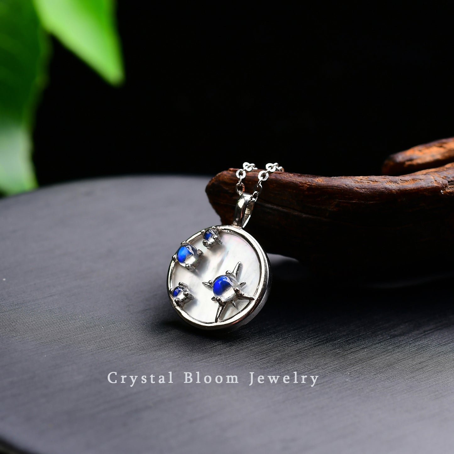 Blue Moonstone & White Mother of Pearl Pendant