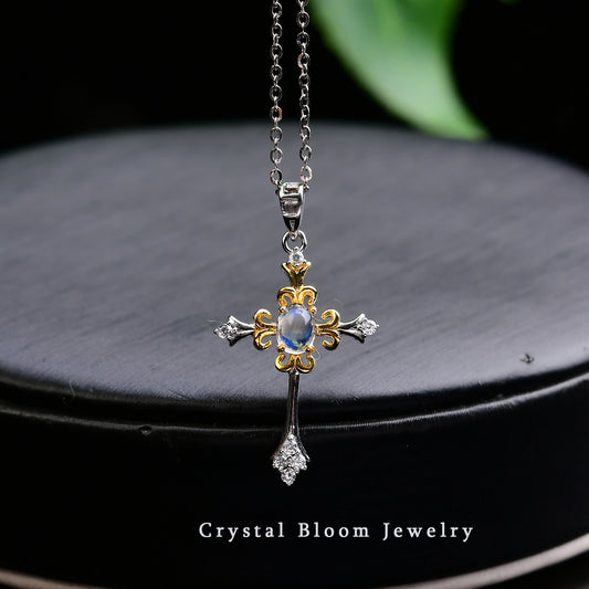 Blue Moonstone Cross Pendant