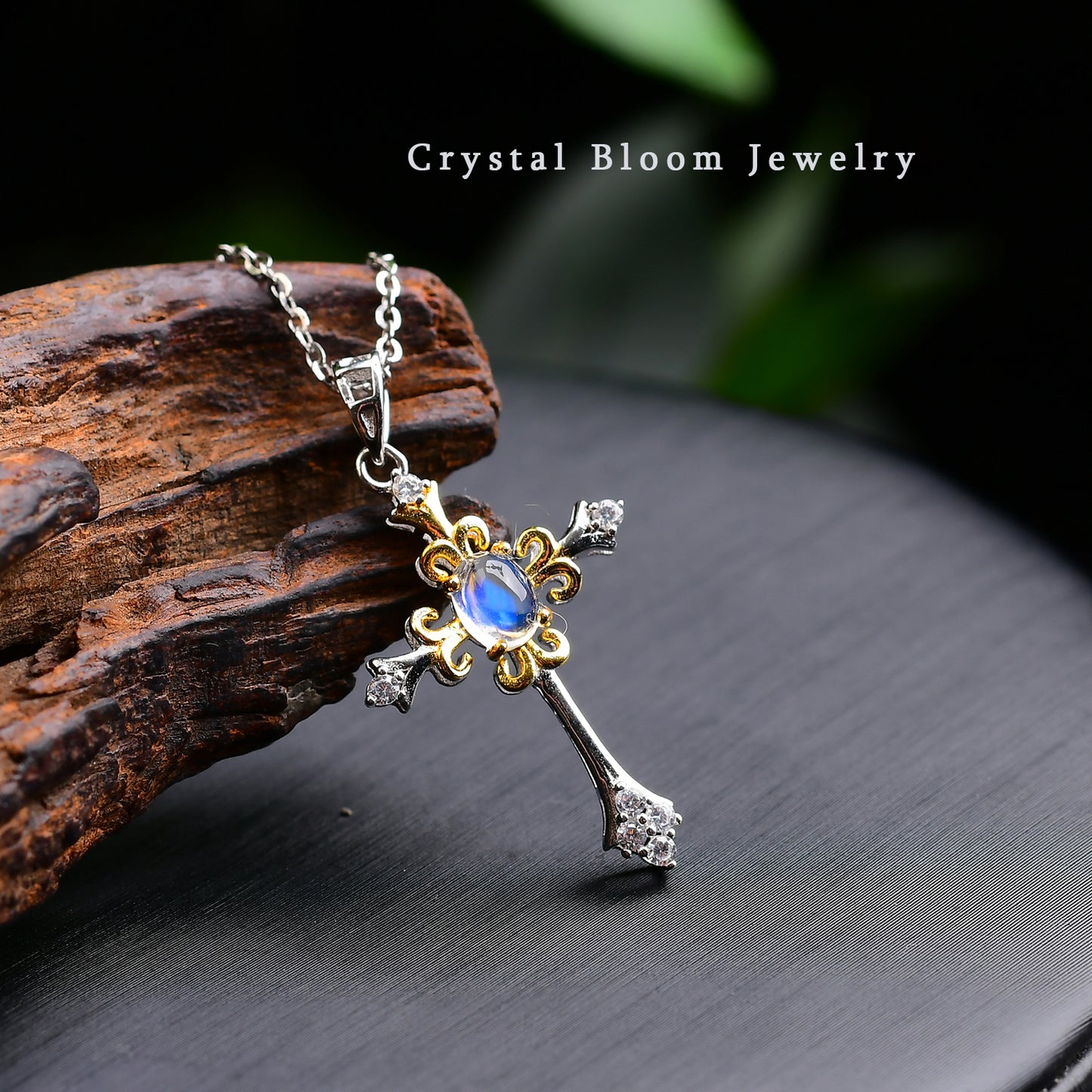 Blue Moonstone Cross Pendant