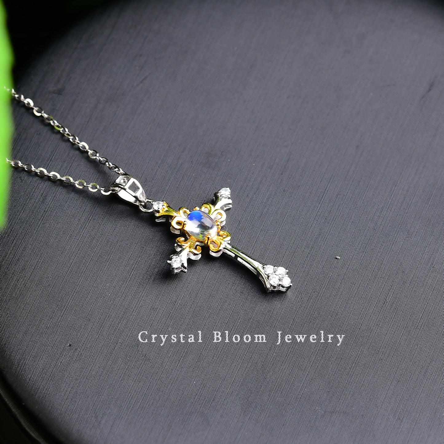 Blue Moonstone Cross Pendant