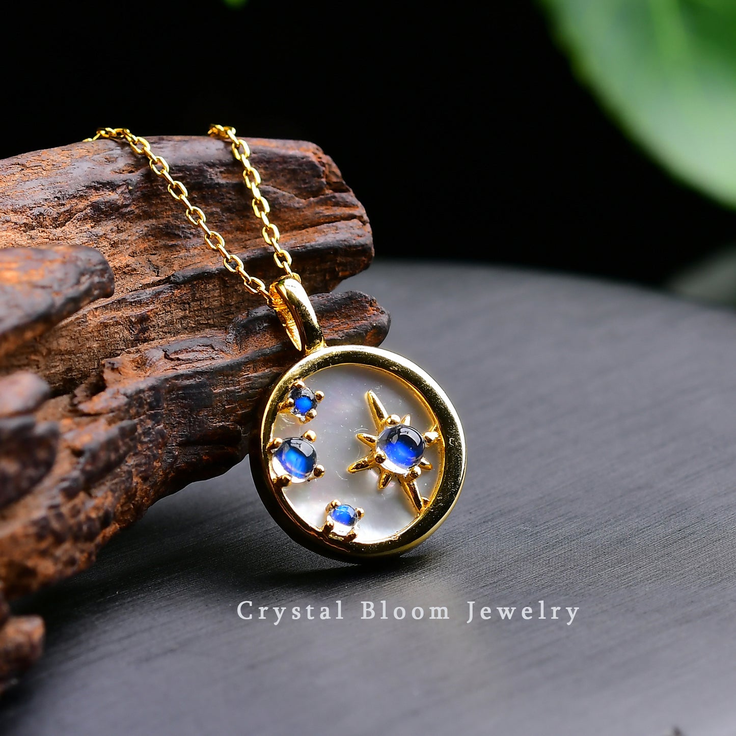Blue Moonstone & White Mother of Pearl Pendant