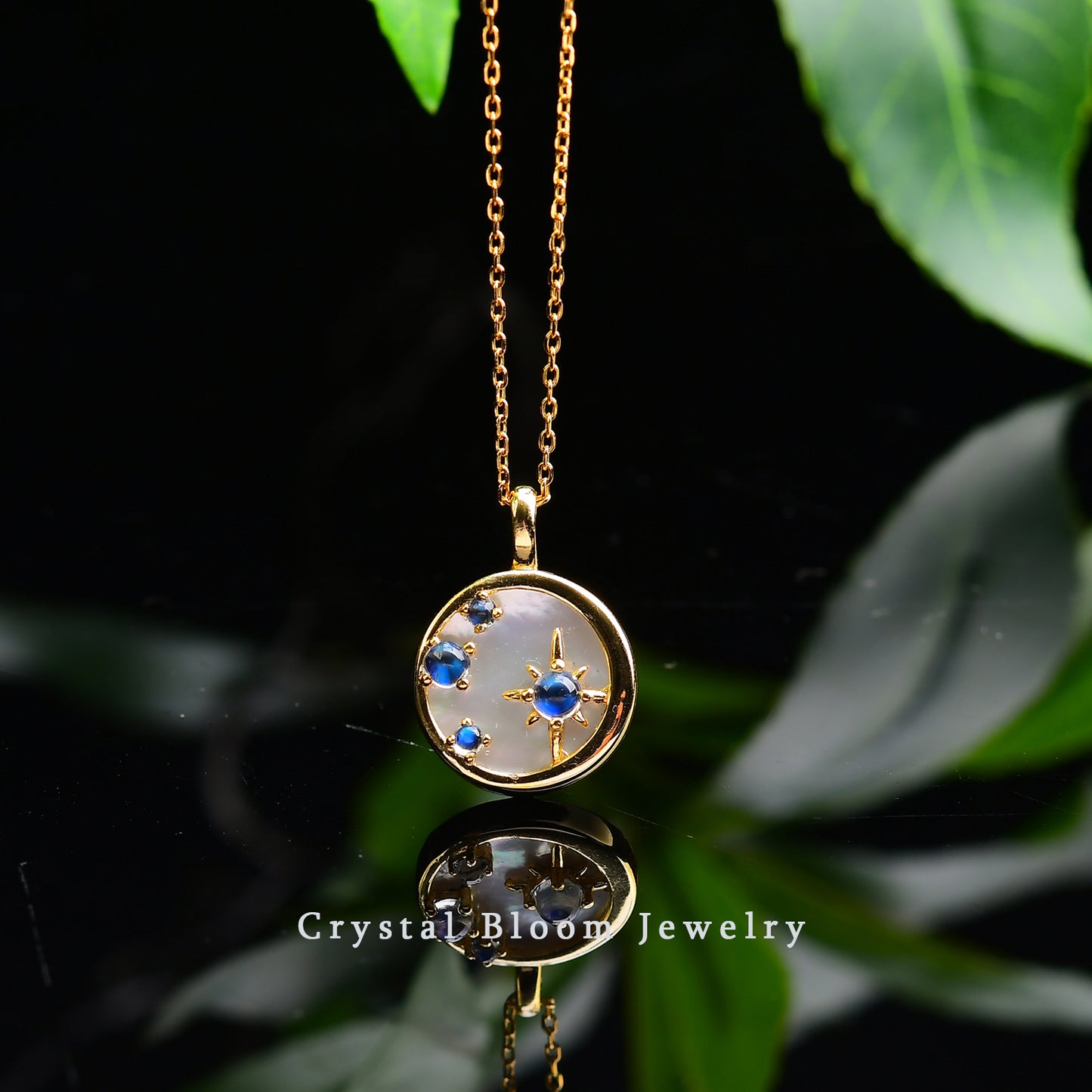 Blue Moonstone & White Mother of Pearl Pendant