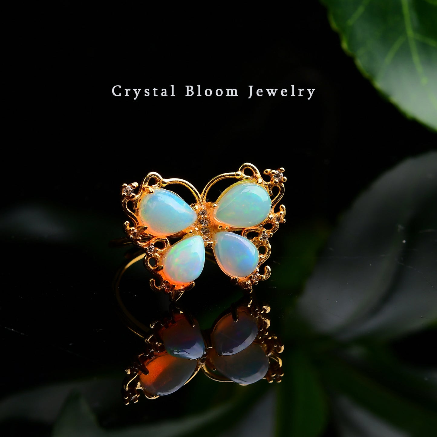 Natural African Opal Butterfly Ring