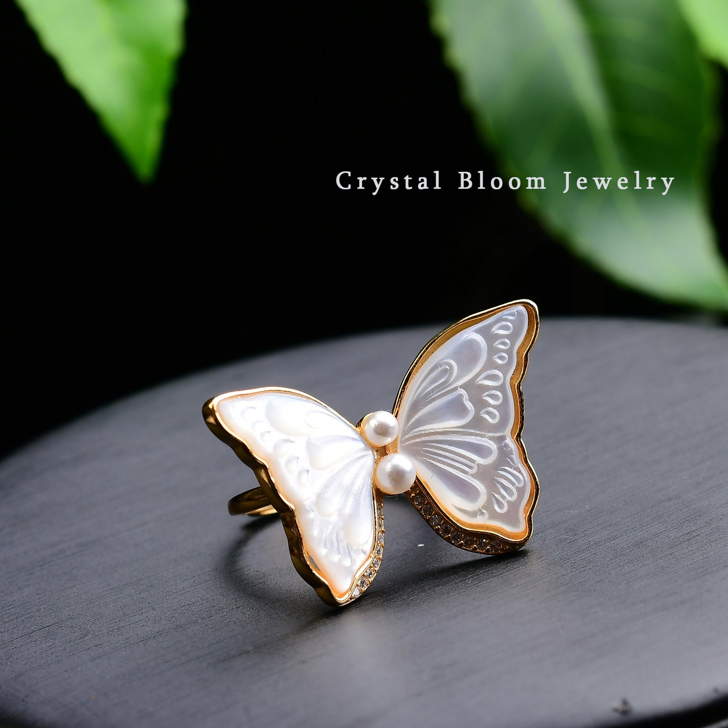 Natural White Mother of Pearl Butterfly Ring