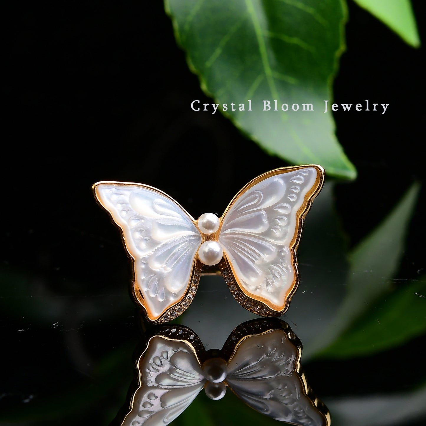 Natural White Mother of Pearl Butterfly Ring