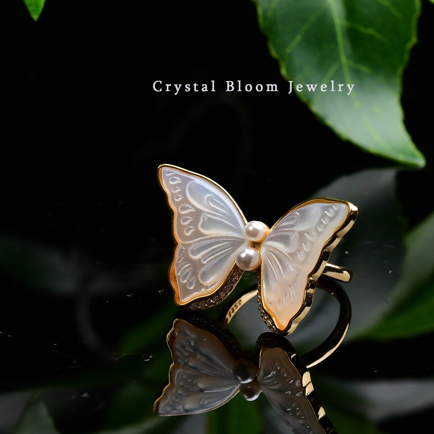 Natural White Mother of Pearl Butterfly Ring