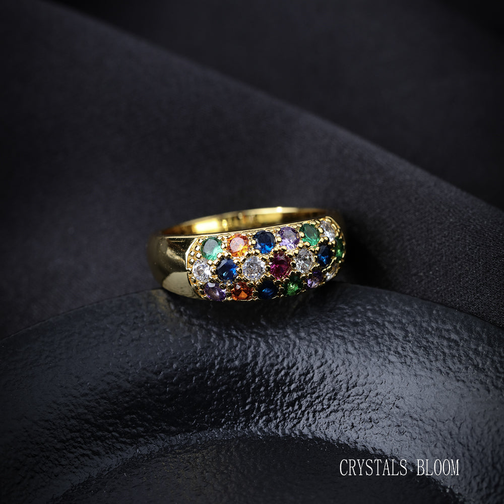 18K Gold Plated Multicolor Zircon Ring