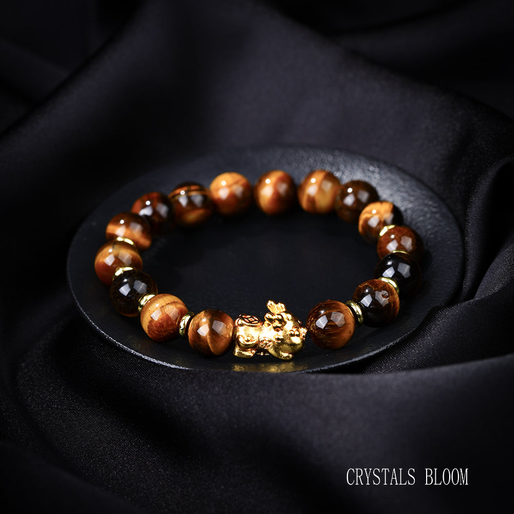 Tiger’s Eye Bracelet with Gold-Plated Pixiu