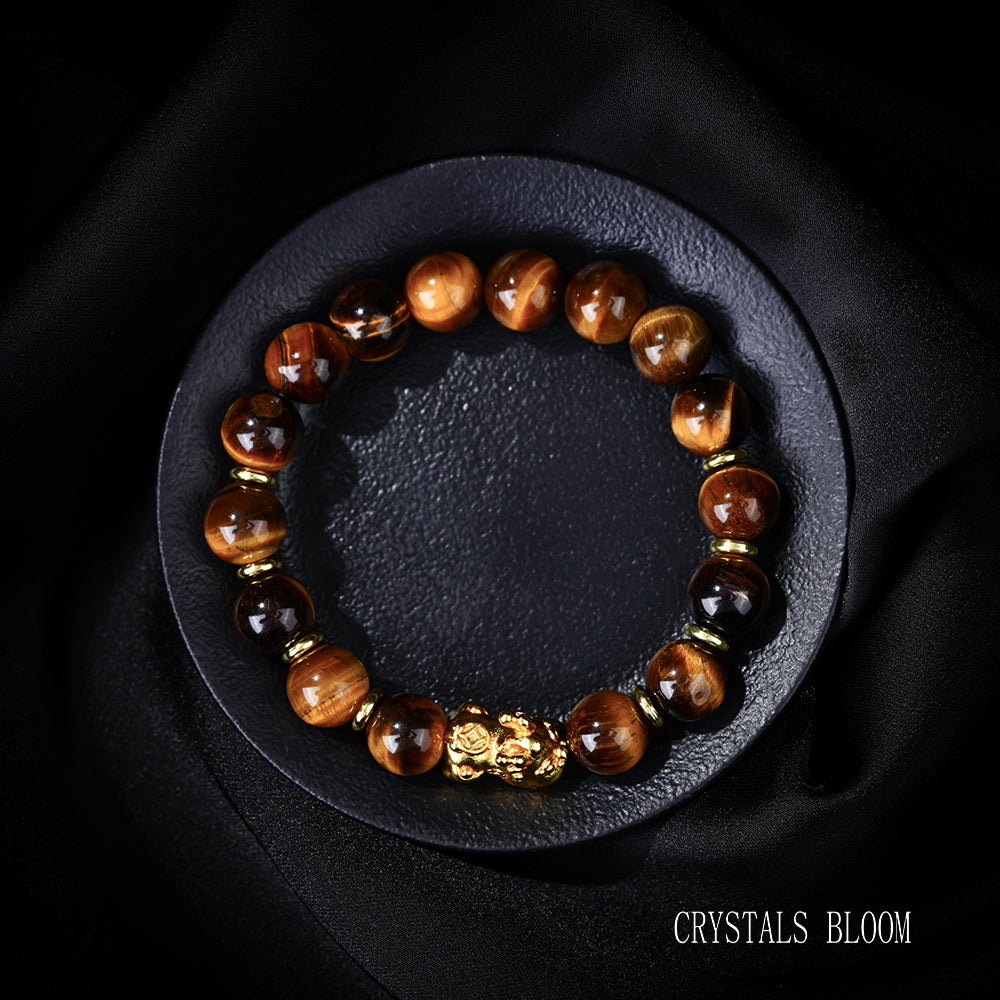 Tiger’s Eye Bracelet with Gold-Plated Pixiu