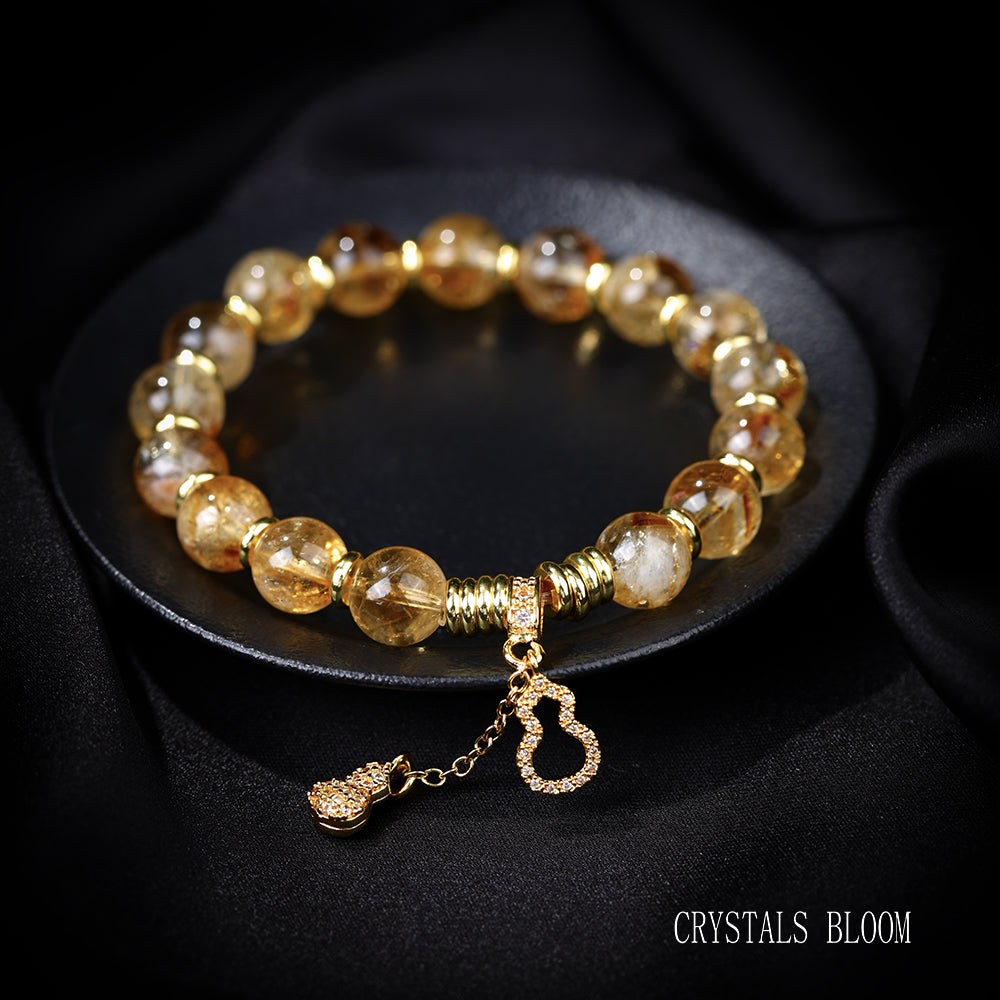 Citrine Bracelet with Gold-Plated Gourd Charm