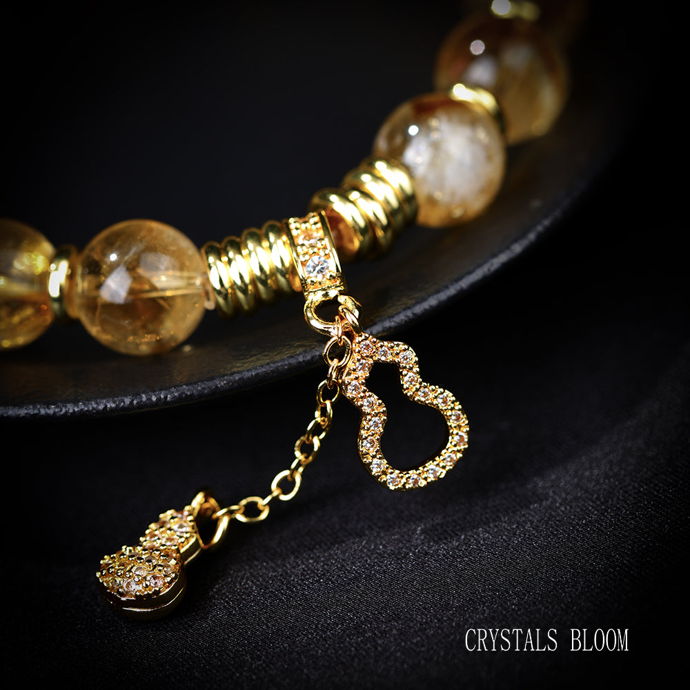 Citrine Bracelet with Gold-Plated Gourd Charm
