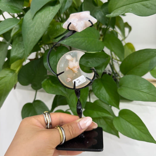 Cherry Blossom Agate Star and Moon Décor