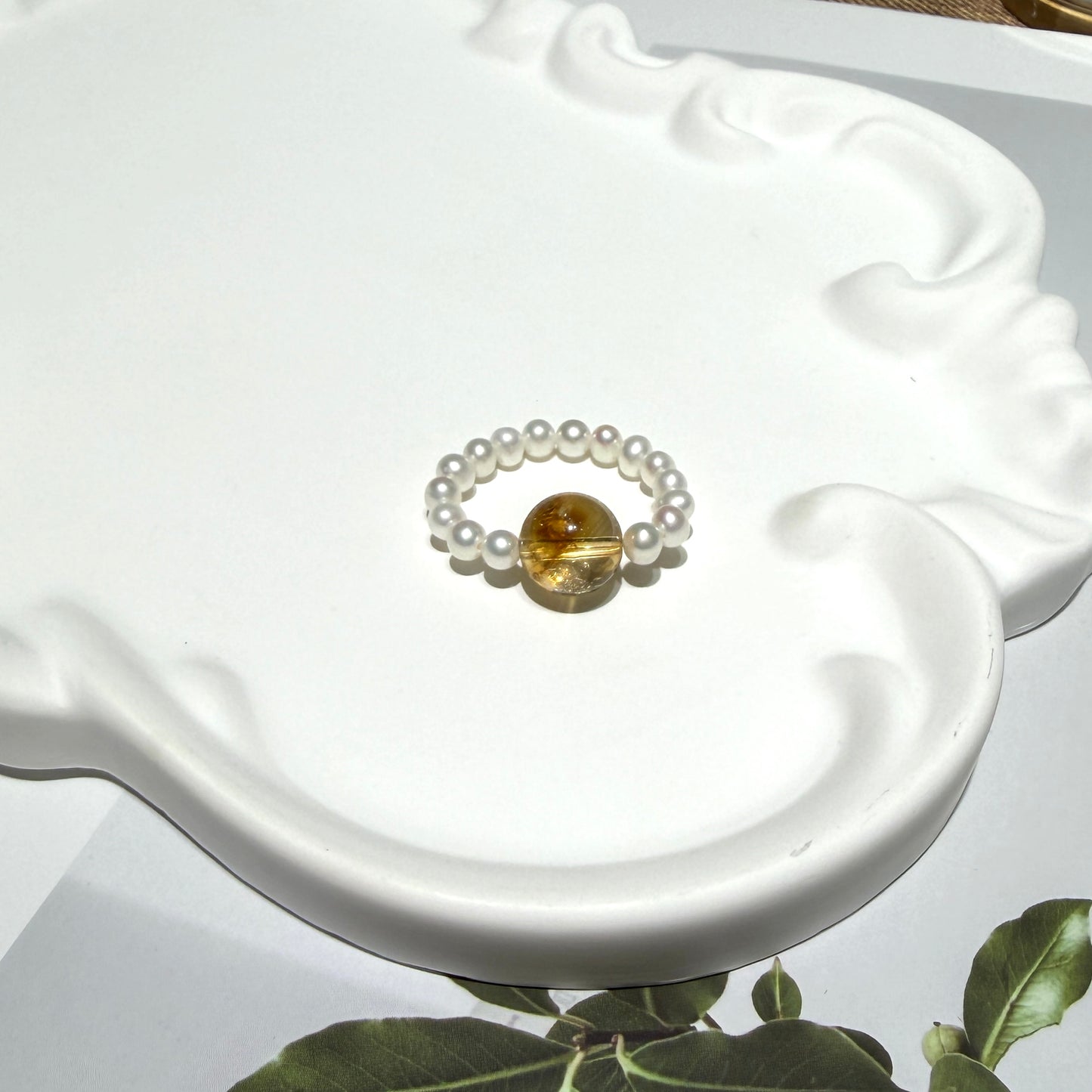 Pearl & Citrine Healing Crystal Ring