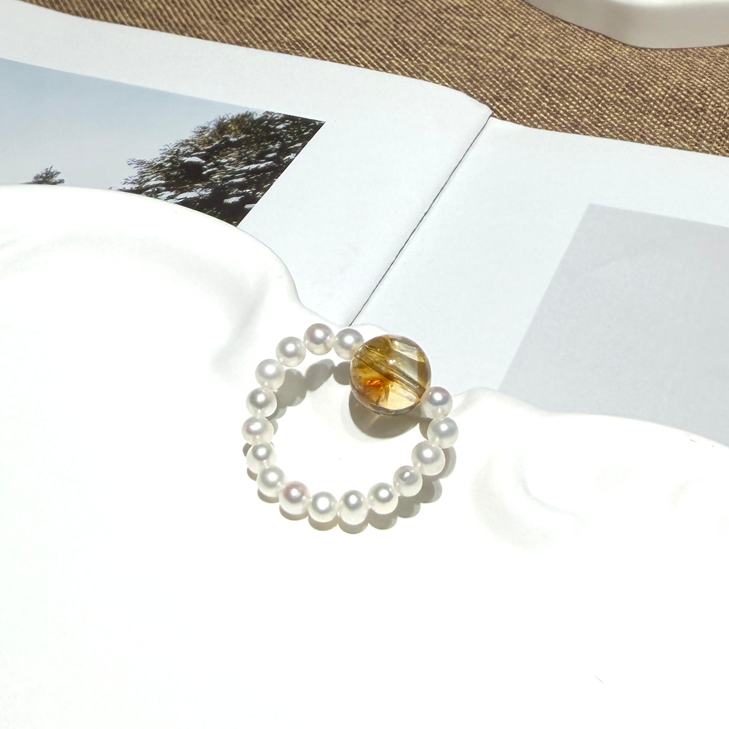 Pearl & Citrine Healing Crystal Ring
