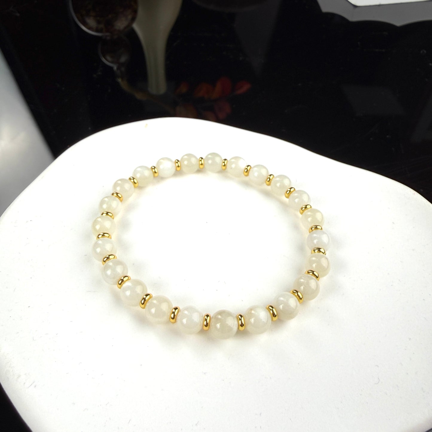 White Moonstone Beaded Bracelet